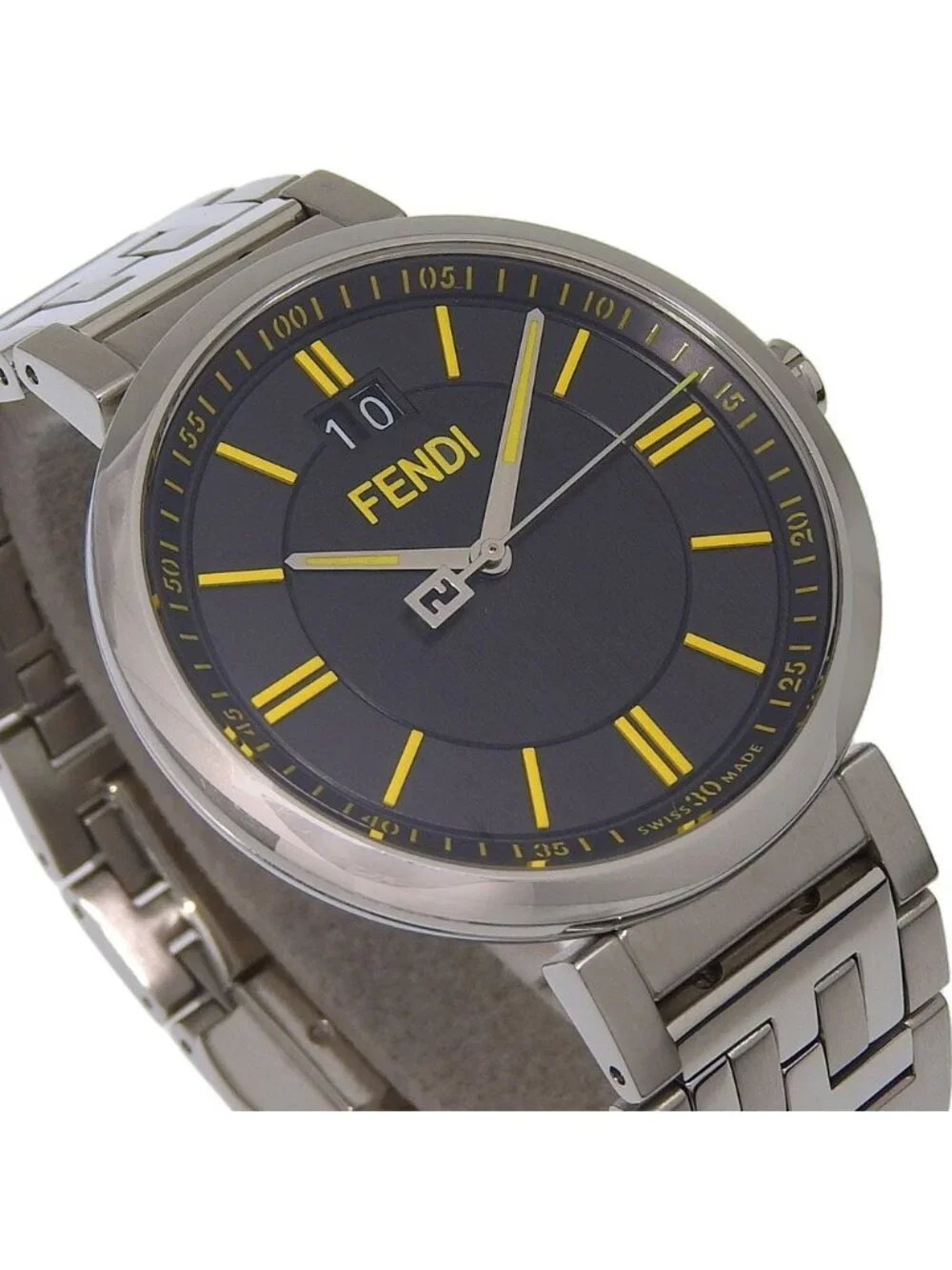Fendi Forever Date Stainless Steel Quartz Analog Display Black Dial Watch